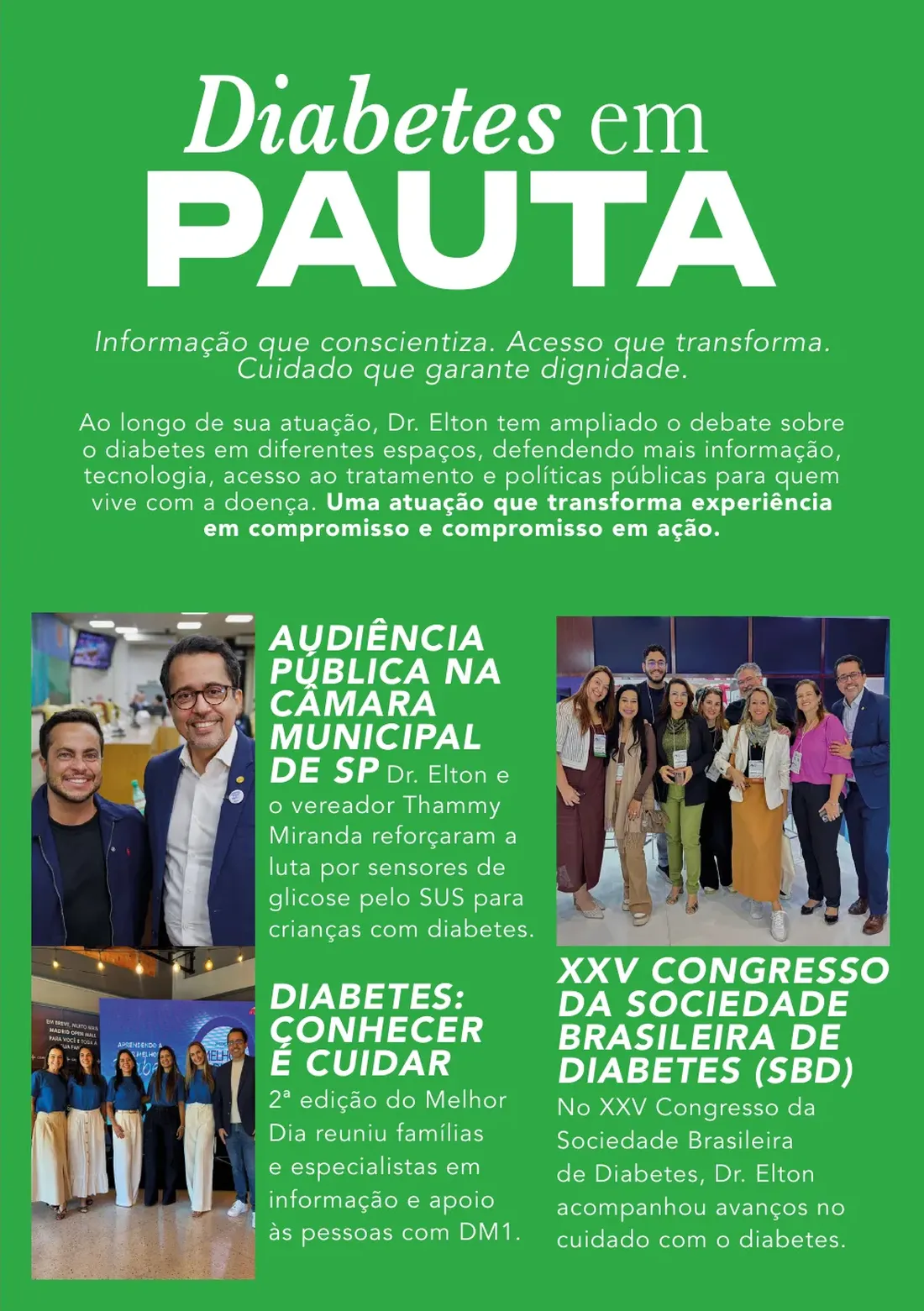 Página 17: cuidados no dia a dia — use a medicação corretamente, controle o estresse, faça acompanhamento médico, conheça seu corpo (sinais de hipo e hiperglicemia)