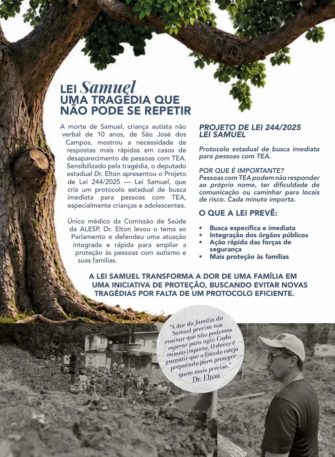 Página 15: Lei Samuel — projeto de lei 244/2025 que cria protocolo estadual de busca imediata para pessoas com TEA, em resposta à morte de uma criança de 10 anos em São José dos Campos