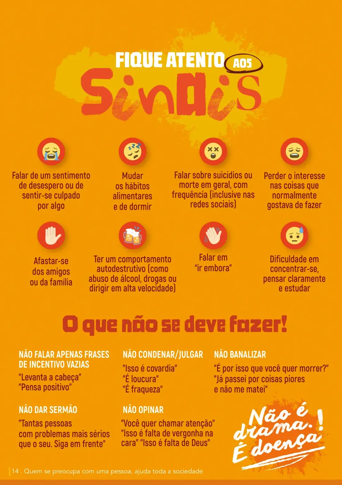 Página 18: fique atento aos sinais — 8 sinais de alerta e o que não se deve dizer para quem está em sofrimento